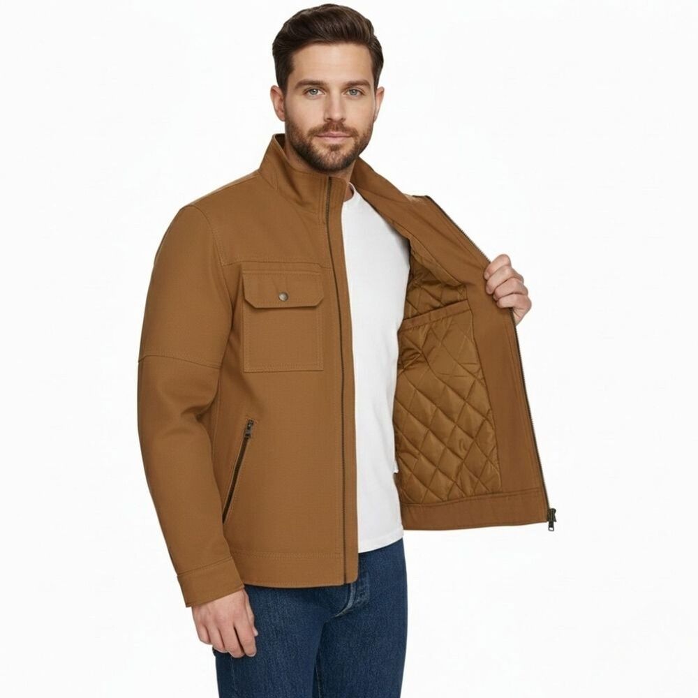 Levi's Men's Stand Collar Twill Canvas Quilted Utility Jacket Brown Size XL
